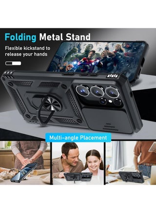 Samsung Galaxy S26 Ultra Case with HD Tempered Glass Screen Protector, غطاء كاميرا الشريحة, مدمج في 360 ° Rotate Ring Kickstand, حماية مقاومة للصدمات, حالة واقية مقاومة للصدمات الثقيلة لسامسونج غالاكسي S26 Ultra 6.9 بوصة (أسود ، حزمة 1 + 1) - view 2